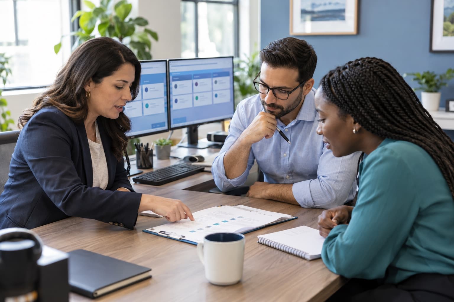 Insurance agency operations team reviewing a documented service workflow